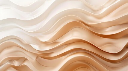 Poster - cosmetic nature concept with abstract white brown and creamy gradient with wave lines design texture