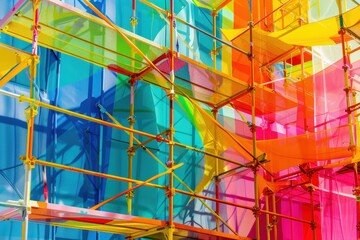 Canvas Print - A colorful building with scaffolding and a rainbow of colors