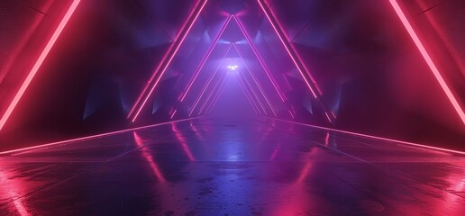 Poster - an empty background of a 3d rendering of a studio sci fi neon glowing triangle sphere circle gate po