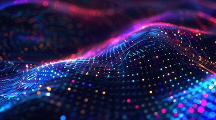 Aufkleber - A wave of musical sounds played on an abstract background of dots and lines interwoven in 3D.
