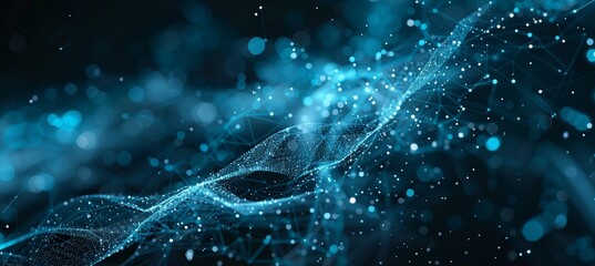 Poster - abstract wave with dots and lines connected. 3d rendering.