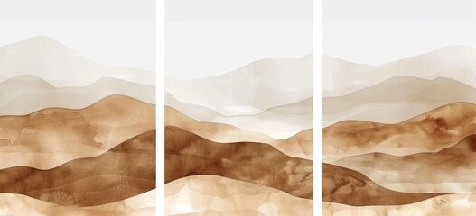 Wall Mural - The pieces feature abstract elements. Terracotta, blush, pink, ivory, and beige watercolor illustrations on a white background. A modern print set for your wall. Business cards.