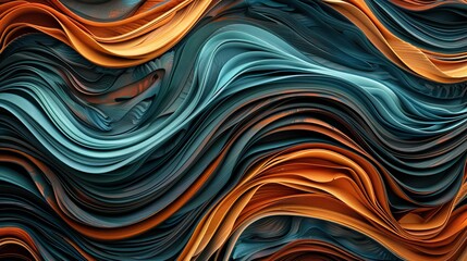 Poster - Colorful 3D abstract wallpaper. Ideal for backdrops, backgrounds, or banners. IOS wallpaper look. Orange and teal colors.