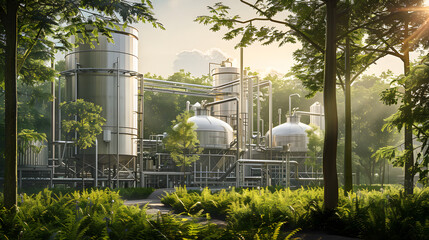 Wall Mural - a modern biomass energy plant, large fermenters and processing equipment