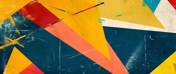 Poster - Illustration of triangles and angled shapes, colorful abstract background with geometric elements, panoramic view