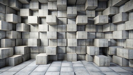 Sticker - Abstract background created from volumetric concrete blocks, abstract, background, texture,rendering, construction, geometric