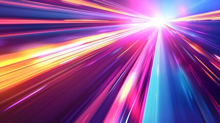 Poster - The background is an abstract 3D render with vibrant neon rays and glowing lines. You can see the colors in the spectrum.