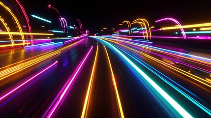 Poster - Abstract neon background with ascending pink and blue glowing lines. A magnificent wallpaper with colorful laser beams.
