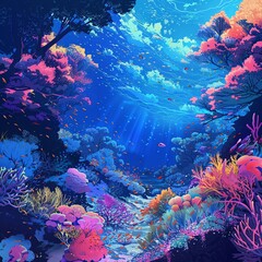 Wall Mural - A colorful underwater scene with fish swimming in the water