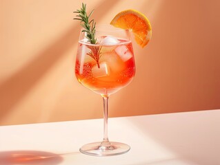 Wall Mural - A glass of wine with a slice of orange on top