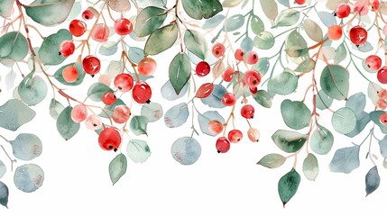Wall Mural - A painting of a bunch of red berries on a white background