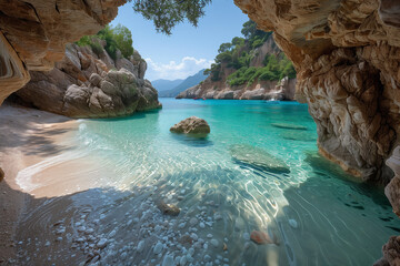 Sticker - Hidden beach cove with crystal-clear waters