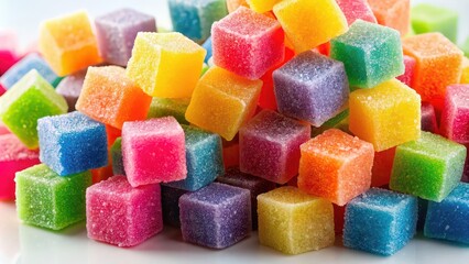 Poster - A pile of colorful cube-shaped sugar candies for a fun and sweet treat , sweets, sugar, cubes, candy, colorful