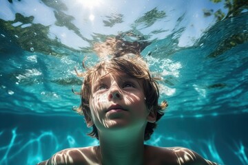 Wall Mural - Swimming underwater portrait outdoors.