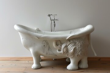 Wall Mural - Classic white clawfoot bathtub with ornate feet against a clean, neutral backdrop