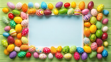 Sticker - A festive Easter frame made from colorful paper and A4 size paper , Easter, frame, holiday, celebration, A4, paper, colorful