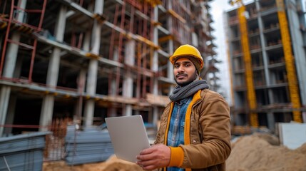 Wall Mural - Portrait of a construction worker in a hardhat