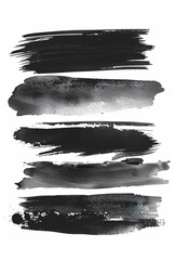 Poster - watercolor black ink brush strokes, 6 horizontal stripes on white background, isolated


