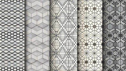 Wall Mural - Set of geometric background. Seamless pattern. Vector illustration, black and white