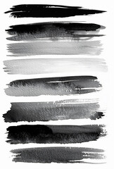 Fototapete - watercolor black ink brush strokes, 6 horizontal stripes on white background, isolated


