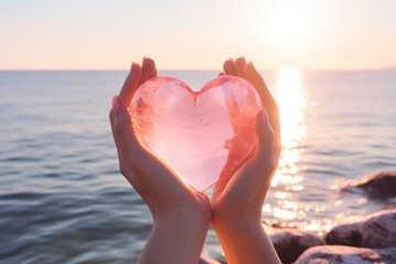 Poster - Heart adult woman hand.