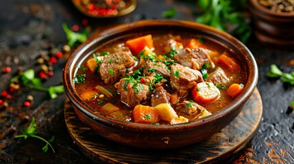 Wall Mural - a bowl of stew with vegetables and herbs.