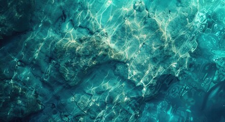 Blue Green Abstract Background. Underwater World with Teal Textured Coral Reef