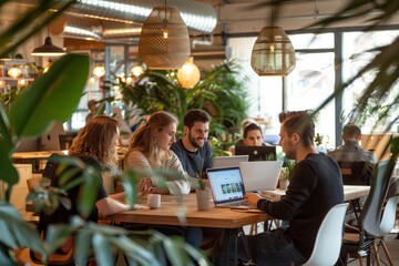 young professionals collaborating on a startup project in a vibrant co working office space