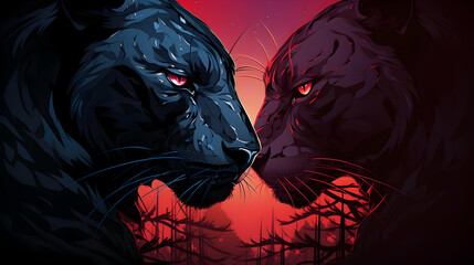 Wall Mural - Black Panther Illustration - Two Black Panthers Face Off