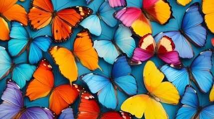 a colorful butterfly pattern with many different colored butterflies. the butterflies are arranged i