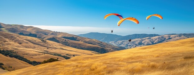 Wall Mural - Paragliding over rolling hills with panoramic views