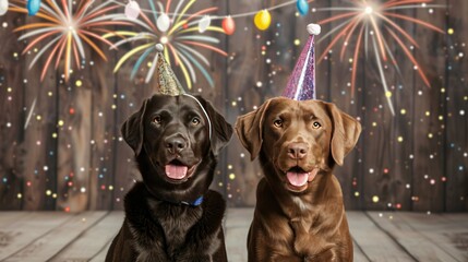 Festive Labrador Retrievers Celebrate With Fireworks