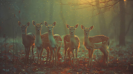 Poster - Five Deer in Forest Photo