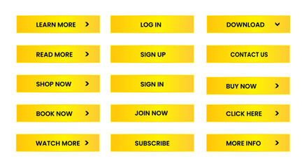 Web apps Buttons set.  Yellow shiny reflected. Vector EPS 10