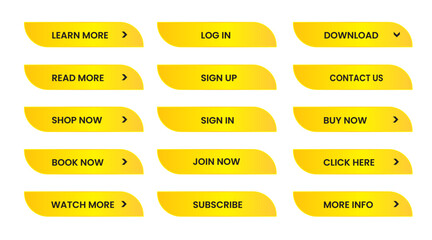 Wall Mural - Web apps Buttons set.  Yellow shiny reflected. Vector EPS 10
