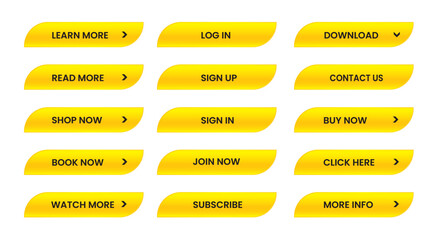 Wall Mural - Web apps Buttons set.  Yellow shiny reflected. Vector EPS 10