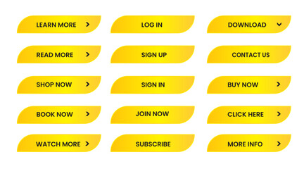 Wall Mural - Web apps Buttons set.  Yellow shiny reflected. Vector EPS 10