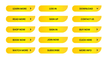 Wall Mural - Web apps Buttons set.  Yellow shiny reflected. Vector EPS 10