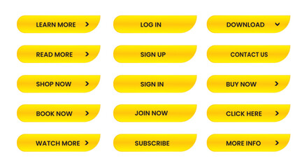 Web apps Buttons set.  Yellow shiny reflected. Vector EPS 10