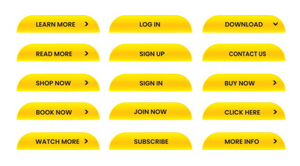 Wall Mural - Web apps Buttons set.  Yellow shiny reflected. Vector EPS 10