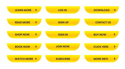 Wall Mural - Web apps Buttons set.  Yellow shiny reflected. Vector EPS 10