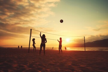 Wall Mural - Volleyball sports beach playing volleyball.