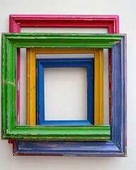 Wall Mural - Colorful Picture Frame. Modern Gallery Display with Vibrant Green, Blue, Red and Pink Frames