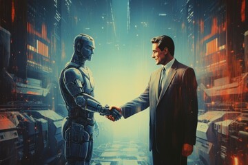 Wall Mural - Businessman shaking hand together adult architecture futuristic.