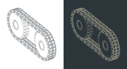 Double chain drive isometric technical drawings