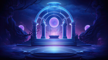 Wall Mural - Night scene with stage, podium and magic portal., generative ai