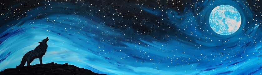 Wolf Howling at the Blue Moon