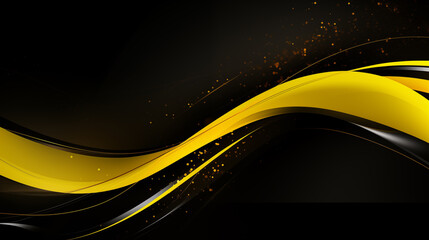 Fototapete - Abstract dark wavy background with streaks of yellow color. Elegant black modern architecture art. Textured back.