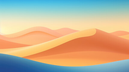 Wall Mural - abstract wave background, Sunset landscape of blue and yellow sand dunes with mountain and sky., generative ai