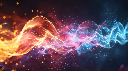 Poster - A vibrant and dynamic computer-generated wave in an explosion of colors,3d render of abstract background with blue and pink paint flow. Liquid flow,gradient abstract modern background 
